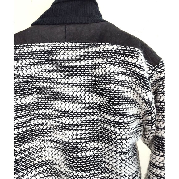First Class Commando Wool Blend Mens Sweater Sz M Shawl Neck Pockets Black White - Picture 11 of 15